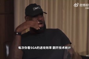 老詹盛赞SGA：他在场上的效率非常恐怖，简直是乔丹级别的表现